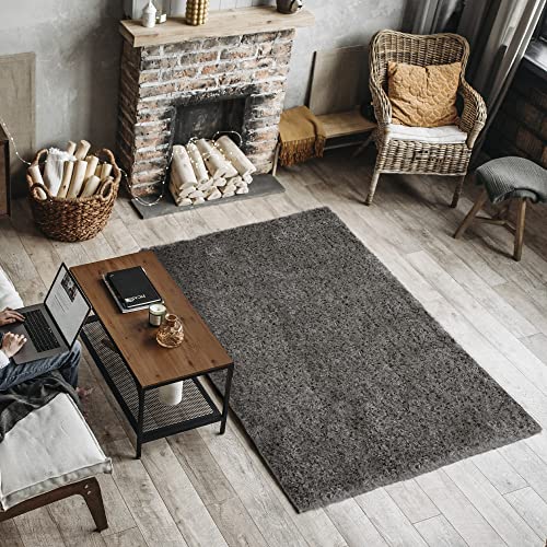 ECOMMERC3 Exclusive - Teppich Wohnzimmer Langflor Gepolstert und Sehr Weich Anthrazit 60 x 120 cm | Wohnzimmerteppich aus Polyester und Jute Rücken von ECOMMERC3