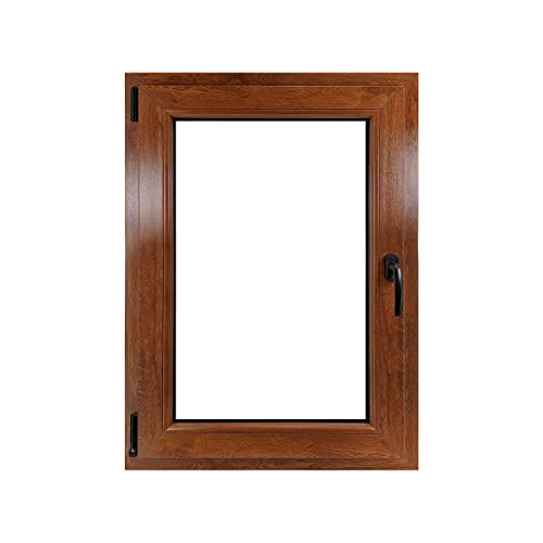 ECOPROF Kellerfenster | Langlebiges Kunststoff-Fenster | Maße 70x90 cm (700x900 mm) | Dreh-Kipp Fenster DIN Links | Farbe: Goldene Eiche doppelseitig | 70mm Profil von ECOPROF.eu