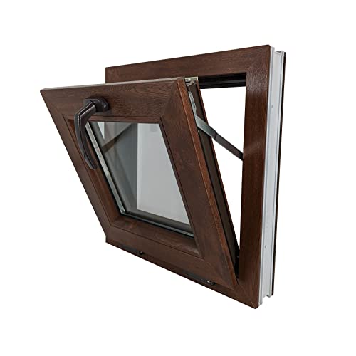 ECOPROF Kipp - Kellerfenster | Kunststoff Fenster | Gartenhaus Fenster | Maße: 50x50 cm (500x500 mm) | Farbe: Nussbaum (beidenseitig) | 70mm Profil von ECOPROF.eu