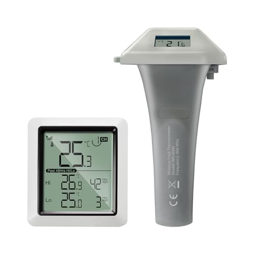 ECOWITT Funk-Pool-Thermometer WN0298, Schwimmender, leicht ablesbarer Temperatursensor für Schwimmbäder, Badewasser und Whirlpools, Innen-LCD-Anzeige, Kopplung mit 8 Kanälen WN31/ WN30 von ECOWITT