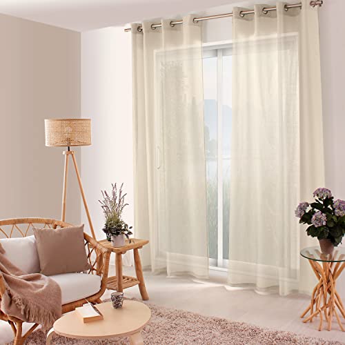 ED Enjoy Home - Gardine – Polyester – 140 x 240 cm – Beige – Kollektion Jelly – fertig zum Aufhängen – waschbar bei 30 °C – für alle Räume – Bettwäsche – Vorhänge von ED Enjoy Home