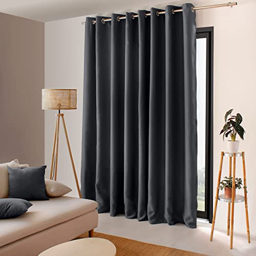 Enjoy Home Verdunkelungsvorhang mit 8 Ösen aus verchromtem Metall, Durchmesser 4 cm, große Breite, 100% Polyester, 300 x 240 cm, fertig zum Aufhängen, pflegeleicht, Kollektion Basic, Farbe: Schwarz von ED ENJOY HOME