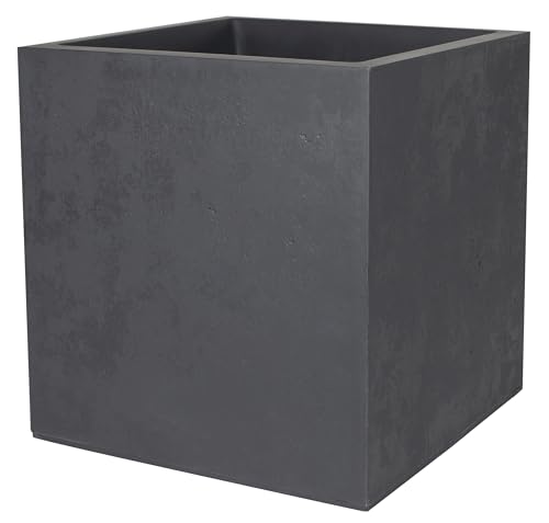 EDA - Quadratischer Topf, 40 cm, Basalt, 31 l, Dekor, Beton-Imitation, doppelwandig, Wasserspeicherbereich, 39,5 x 39,5 x 43,5 cm, Anthrazitgrau von EDA