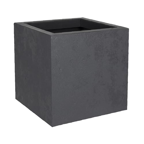 EDA - Quadratischer Topf Basalt'Up 21 l – Dekor Beton-Imitation – einwandig – Wasserauffangzone – 29,5 x 29,5 x 29,5 cm – Anthrazitgrau von EDA