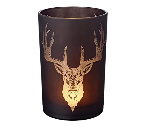 EDZARD Windlicht Teelichtglas Kerzenglas Alex (Höhe 18 cm, Ø 12 cm) matt schwarz, Hirsch-Design von EDZARD