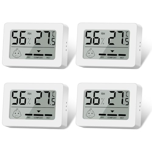 EEEKit 4 Stücke Digital Raumthermometer Hygrometer Innen mit Komfortanzeige und Ein-/Ausschalten, ℃/℉ Umschaltbar Temperatur und Luftfeuchtigkeitsmessgerät Zimmerthermometer Für Das Heimbüro von EEEKit