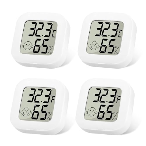 EEEKit 4 Stück Mini Thermometer Hygrometer Innen, LCD Digital Raumthermometer mit ℃/℉ ON/OFF Taste Temperatur Und Luftfeuchtigkeitsmesser für Babyraum Wohnzimmer von EEEKit