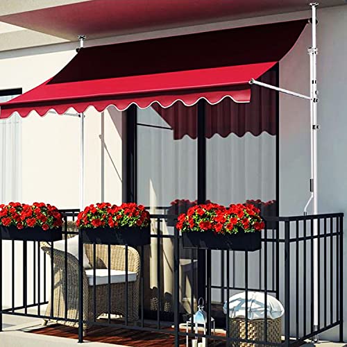 Markisen DIY Manuell einziehbare Terrassenmarkise, Faltbare Sonnenschutzabdeckung, Außenüberdachung mit manueller Kurbel, wasserdichte Fenstertürmarkise,Rot,2m/6.5ft von EESHHA