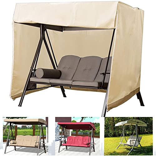 EEUK Hollywoodschaukel Abdeckung Schutzhülle Abdeckplane 2-3 Sitzer, Schutzhülle für Gartenmöbel im Freien mit Kordelzug, Wetterfeste Schutzhülle für Gartenschaukel(Size:160x120x170cm,Color:Beige) von EEUK