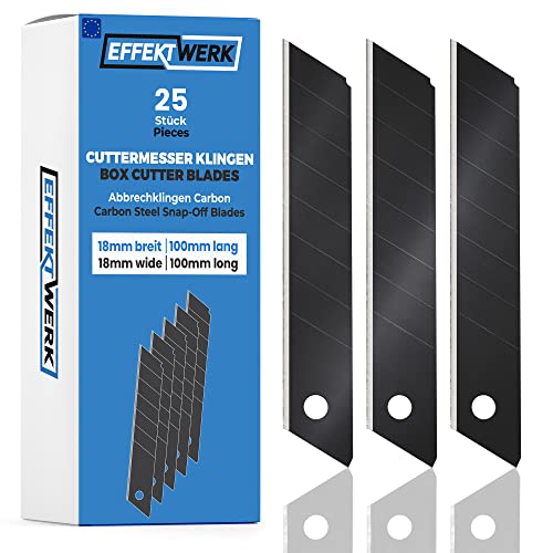Effektwerk Cuttermesser-Klingen (Schwarz, 25er-Pack), 18-mm-Ersatzklingen für Allzweckmesser, robuste Abbrechklingen aus Karbonstahl von EFFEKTWERK