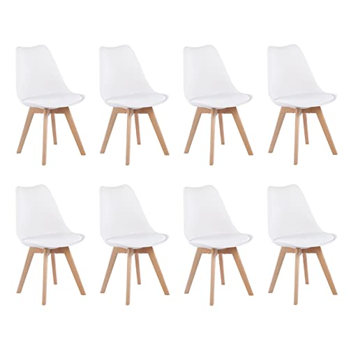 EGGREE Esszimmerstühle 8er Set mit Eichenbeinen Holz SGS geprüft, stühle Skandinavisch Design modern Gepolsterter Küchenstühle esszimmer Stuhl Holz Weiß von EGGREE