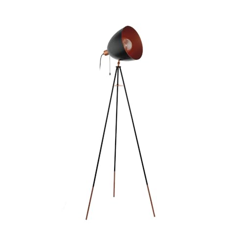 EGLO Dreibein Stehlampe Chester, 1 flammige Vintage Stehleuchte, Standleuchte aus Stahl, Farbe: Schwarz, kupfer, Fassung: E27, inkl. Zugschalter von EGLO