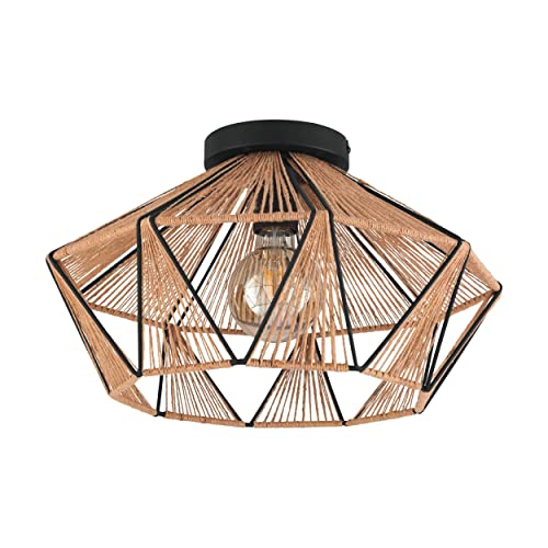 EGLO Deckenlampe Adwickle, natürliche Deckenleuchte im Vintage Design, Wohnzimmerlampe aus Textil in Natur und Metall in schwarz, Lampe Decke mit E27 Fassung von EGLO