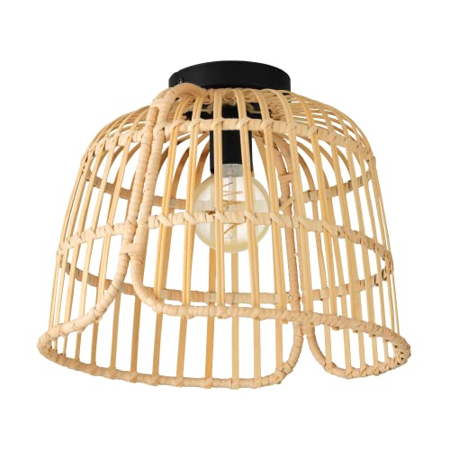 EGLO Deckenlampe Glyneath, natürliche Deckenleuchte im Boho Style, Natur Wohnzimmerlampe aus Rattan und Metall in schwarz, Deckenbeleuchtung mit E27 Fassung von EGLO