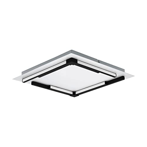 EGLO LED Deckenlampe Zampote, quadratische Deckenleuchte, dimmbare Wandlampe aus Stahl, Aluminium und Kunststoff in Weiß und Schwarz, Lampe Decke für Küche und Flur, warmweiß, 38 x 38 cm von EGLO