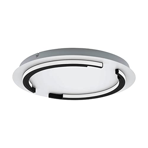 EGLO LED Deckenlampe Zampote, runde Deckenleuchte, dimmbare Wandlampe aus Stahl, Aluminium und Kunststoff in Weiß und Schwarz, Lampe Decke für Küche und Flur, warmweiß, Ø 42 cm von EGLO