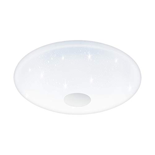 EGLO LED Deckenleuchte Voltago 2, 1 flammige Deckenlampe mit Kristall-Effekt, Fernbedienung, Lichtfarbe (warmweiß – kaltweiß), dimmbar, Wohnzimmerlampe aus Metall und Kunststoff in Weiß, Ø 58 cm von EGLO