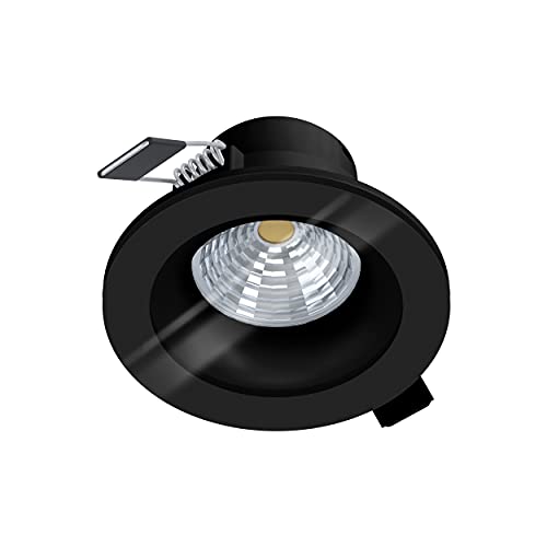EGLO LED Einbaustrahler Salabate, LED Spot dimmbar aus Aluminium und Glas, LED Einbauleuchte in Schwarz, Klar, LED Bad-Einbaustrahler warmweiß, IP44, Ø 8,8 cm von EGLO