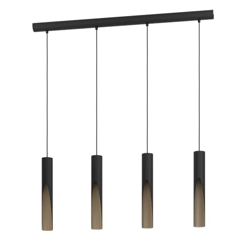 EGLO LED Hängelampe Barbotto, 4-flammige Pendelleuchte über Esstisch, indirekte Beleuchtung, Hängeleuchte aus Metall in Schwarz und Holz-Optik, GU10-Leuchtmittel, warmweiß, FSC Zertifiziert EGLO LED Hängelampe Barbotto, 4-flammige Pendelleuchte über Esstisch, indirekte Beleuchtung, Hängeleuchte aus Metall in Schwarz und Holz-Optik, GU10-Leuchtmittel, warmweiß, FSC Zertifiziert von EGLO