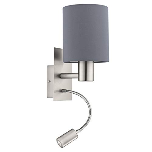 EGLO LED Wandlampe Pasteri, 2 flammige Textil Wandleuchte, Material: Stahl, Stoff, Farbe: Nickel matt, grau, Fassung: E27, inkl. Schalter und flexiblen LED-Leselicht EGLO LED Wandlampe Pasteri, 2 flammige Textil Wandleuchte, Material: Stahl, Stoff, Farbe: Nickel matt, grau, Fassung: E27, inkl. Schalter und flexiblen LED-Leselicht von EGLO
