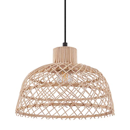 EGLO Pendelleuchte Ausnby, 1 flammige Hängelampe Vintage, Skandinavisch, Boho, Hängeleuchte aus Holz in Natur und Metall in Schwarz, Esstischlampe, Wohnzimmerlampe hängend mit E27 Fassung von EGLO