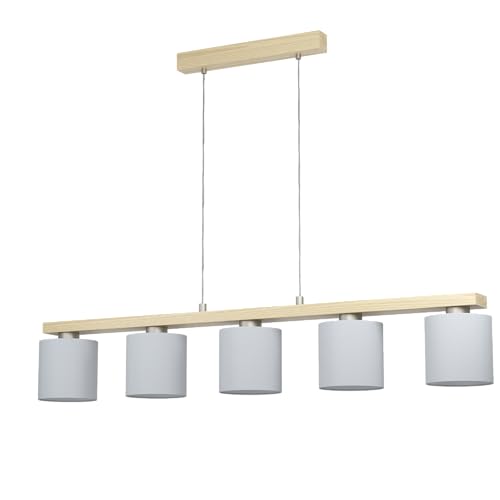 EGLO Pendelleuchte Castralvo, 5 flammige Hängelampe, Hängeleuchte aus Stahl in Nickel-Matt, Holz in Braun und Textil in Weiß, Esstischlampe FSC Zertifiziert, E27 Fassung EGLO Pendelleuchte Castralvo, 5 flammige Hängelampe, Hängeleuchte aus Stahl in Nickel-Matt, Holz in Braun und Textil in Weiß, Esstischlampe FSC Zertifiziert, E27 Fassung von EGLO