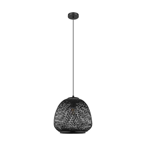 EGLO Pendelleuchte Dembleby 1, 1 flammige Hängelampe Vintage, Boho, Hängeleuchte aus Stahl und Holz in Schwarz, Esstischlampe, Wohnzimmerlampe hängend mit E27 Fassung EGLO Pendelleuchte Dembleby 1, 1 flammige Hängelampe Vintage, Boho, Hängeleuchte aus Stahl und Holz in Schwarz, Esstischlampe, Wohnzimmerlampe hängend mit E27 Fassung von EGLO