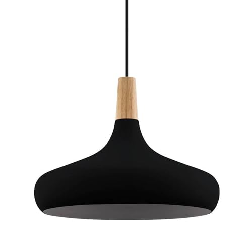 EGLO Pendelleuchte Esstisch Sabinar, Hängelampe für Wohnzimmer und Esszimmer, Esszimmerlampe aus Metall in schwarz und Holz in Natur, FSC100HB, Lampe hängend mit E27 Fassung, Ø 40 cm von EGLO