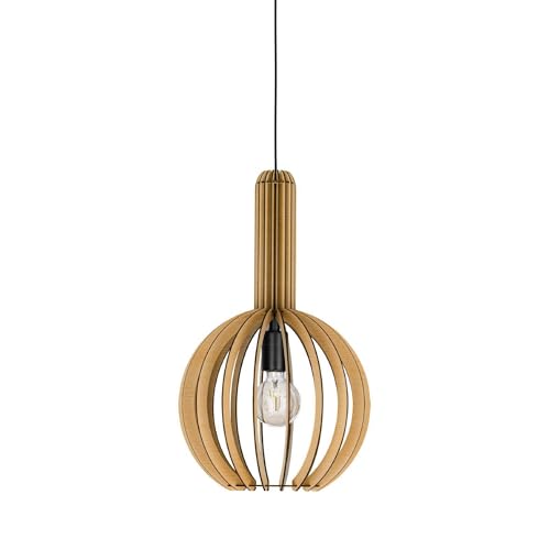 EGLO Pendelleuchte Esstisch Velasco, runde Hängelampe für Wohnzimmer und Esszimmer, Esszimmerlampe aus Holz in Ahorn und Metall in schwarz, Lampe hängend mit E27 Fassung EGLO Pendelleuchte Esstisch Velasco, runde Hängelampe für Wohnzimmer und Esszimmer, Esszimmerlampe aus Holz in Ahorn und Metall in schwarz, Lampe hängend mit E27 Fassung von EGLO