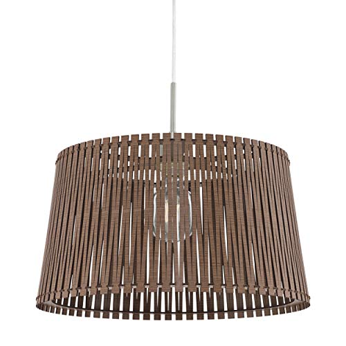 EGLO Pendelleuchte Sendero, Hängelampe Boho, Hängeleuchte aus Stahl in Nickel-Matt, Holz in Dunkelbraun, Esstischlampe Natur, Wohnzimmerlampe hängend mit E27 Fassung, Ø 45 cm von EGLO