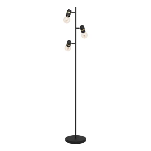 EGLO Stehlampe Lurone, Eck Standleuchte mit 3 beweglichen Spots, Stehleuchte aus Metall in Schwarz und Messing, Lampe Wohnzimmer mit E27 Fassung von EGLO