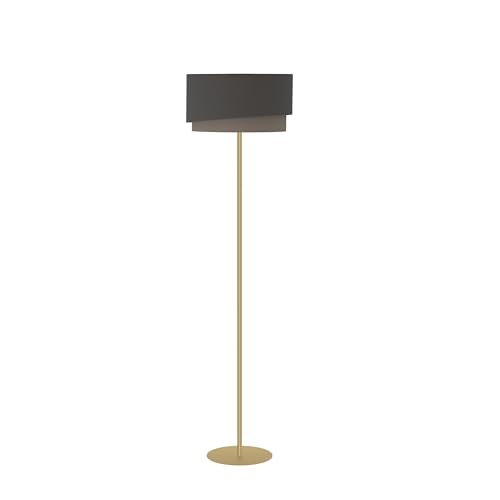 EGLO Stehlampe Manderline, edle Wohnzimmer Lampe, Standleuchte aus Metall mit Textil-Schirm in Mokka, Cappuccino und Messing, Stehleuchte mit Schalter, E27 Fassung von EGLO