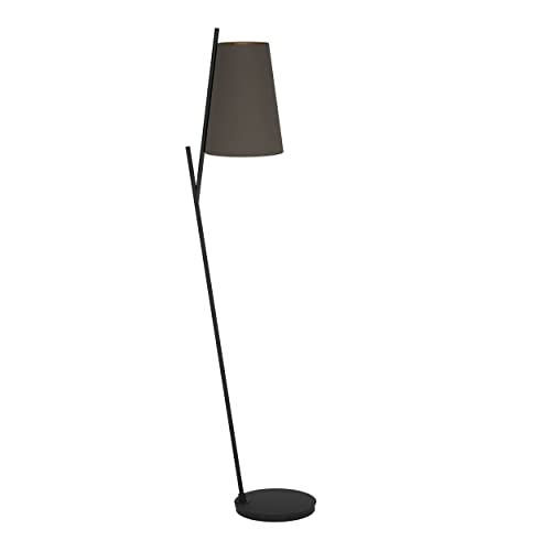 EGLO Stehlampe Petrose, minimalistische Stehleuchte, Standleuchte aus Metall in schwarz und Textil in Cappuchino und Messing, Lampe Wohnzimmer mit Schalter, Wohnzimmerlampe mit E27 Fassung von EGLO