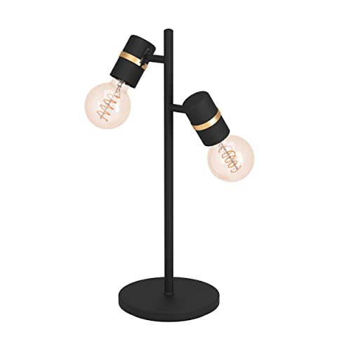 EGLO Tischlampe Lurone, 2-flammige Nachttischlampe mit beweglichen Spots, Tischleuchte aus Metall in Schwarz und Messing, Deko Lampe Wohnzimmer, E27 Fassung von EGLO