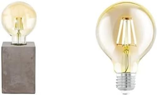EGLO Tischlampe Prestwick, Tischleuchte Vintage, Industrial, Retro, Nachttischlampe aus Keramik in Grau, Lampe mit Schalter, inkl. LED Leuchtmittel von EGLO