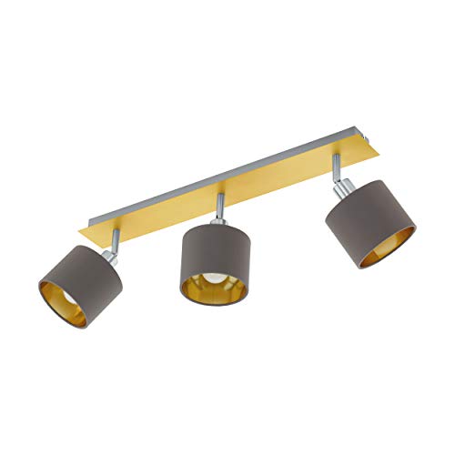 EGLO Deckenlampe Valbiano, 3 flammige Deckenleuchte, Deckenstrahler aus Metall und Textil, Flurlampe in Messing-Gebürstet, Nickel-Matt, Cappuccino, Gold, Spots E14 von EGLO