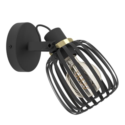 EGLO Wandlampe Girona, Wandleuchte für innen mit schwenkbarem Spot, Wandspot aus Metall in Schwarz und Messing-gebürstet, Wand Lampe für Wohnzimmer und Flur, E27 Fassung von EGLO