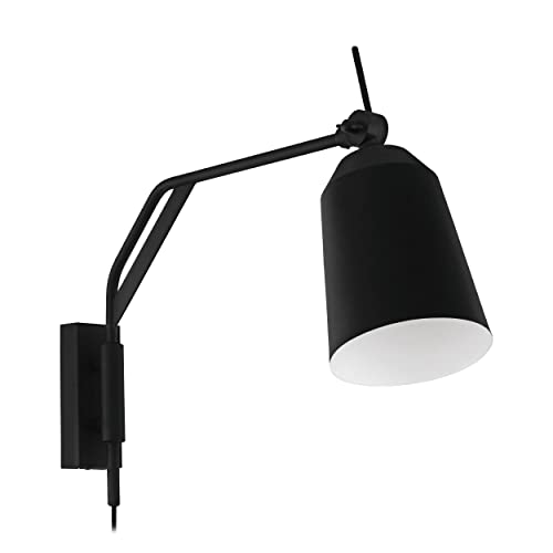 EGLO Wandlampe Loreto, Wandleuchte innen mit Schalter und Stecker, Wandleuchter mit Schwenkarm, Flurlampe aus Metall in schwarz und weiß, Lampe Wand mit E27 Fassung von EGLO