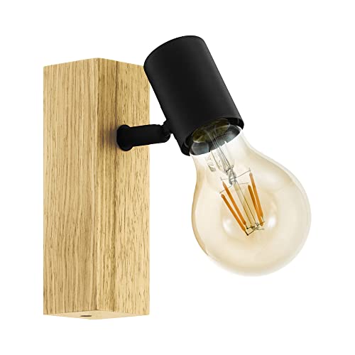 EGLO Wandlampe Townshend 3, 1 flammige Vintage Wandleuchte im Industrial Design, Retro Lampe aus Stahl und Holz, Farbe: Schwarz, braun, Fassung: E27 von EGLO