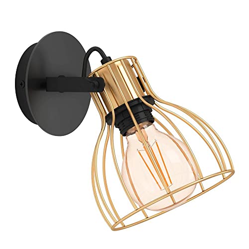 EGLO Wandleuchte innen Sambatello, Wandlampe Industrial mit beweglichem Spot, Wandstrahler aus Metall in Schwarz und Messing, Flur und Wohnzimmer Lampe, E27 Fassung von EGLO