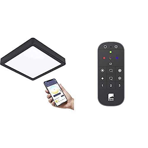 EGLO connect.z Smart-Home LED Bad-Deckenlampe Fueva-Z, L x B 21 cm, inkl. Fernbedienung, Sprachsteuerung Alexa, Lichtfarbe (warmweiß-kaltweiß), dimmbar, Metall Aufbauleuchte schwarz, IP44 von EGLO