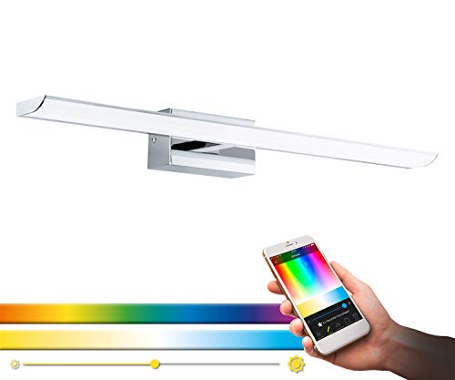 EGLO connect LED Wandlampe Tabiano-C, 1 flammige LED Spiegelleuchte aus Stahl und Kunststoff in Chrom, Weiß, Badezimmer Lampe mit Farbtemperaturwechsel (warm - kalt), RGB, dimmbar, IP 44, L 60,5 cm von EGLO