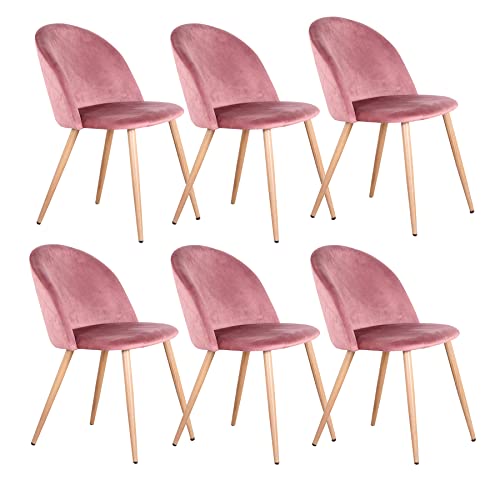 EGOONM 6er Set Esszimmerstühle Küchenstühle Samt Weich Kissen Sitz und Rücken Mit Hölzernen Metallbeinen Küche Stühle (Rosa) von EGOONM