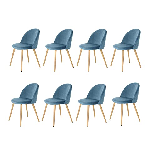 EGOONM 8er Set Esszimmerstühle Küchenstühle Samt Weich Kissen Sitz und Rücken Mit Hölzernen Metallbeinen Küche Stühle (Blau, 8er Set) von EGOONM