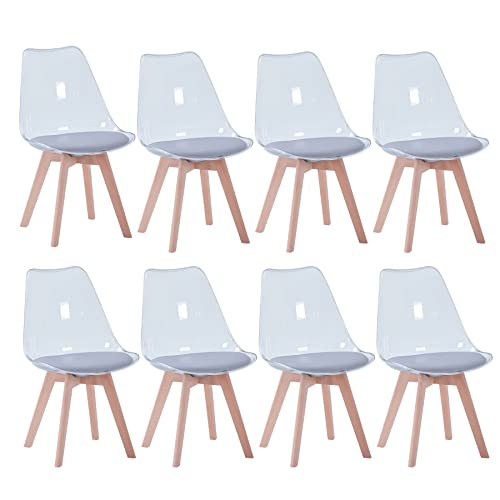 EGOONM 8er Set Transparente Esszimmerstühle mit Sitzkissen aus PU-Leder (Grau) von EGOONM