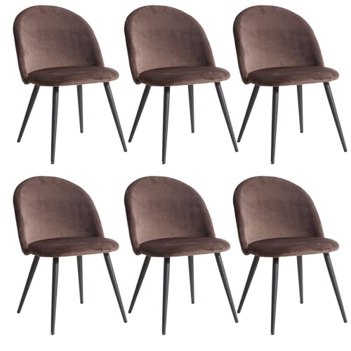 EGOONM Esszimmerstühle Küchenstühle Samt Weich Kissen Sitz und Rücken Mit Hölzernen Metallbeinen Küche Stühle (braun, 6er Set) von EGOONM