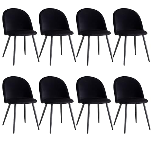 EGOONM Esszimmerstühle Küchenstühle Samt Weich Kissen Sitz und Rücken Mit Hölzernen Metallbeinen Küche Stühle (schwarz, 8er Set) von EGOONM
