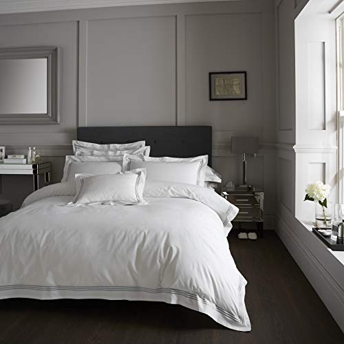 EHD Devore Luxus-Bettbezug-Set, bestickte Bordüre, Hotelqualität, wendbar, Weiß mit grauem Rand, Einzelbett von EHD