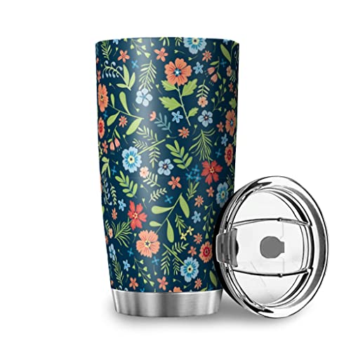 EHJOS Blume 20oz Edelstahl Thermobecher mit Deckel Kaffee Becher Vakuumisolierte Thermo Becher Auslaufsicherem Travel Mug für Kaffee/Tee/Getränke Multicolor 600ml von EHJOS