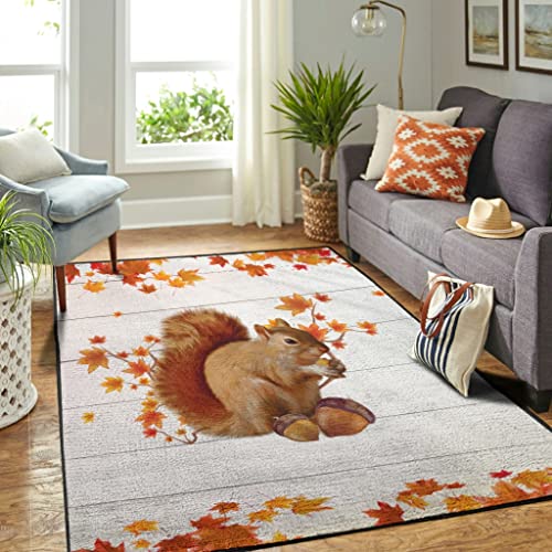 EHJOS Eichhörnchen Ahornblatt Teppich Vintage Wohnzimmer Teppich als Fußmatte Schmutzmatte für Schlafzimmer Kinderzimmer Multicolor 50x80cm von EHJOS